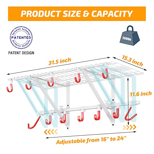 Plkow Garage Wall Shelving 2-Pack Includes Bike Hooks, Sturdy Adjustable Garage Shelving Wall Mount (White, 2-Pack, New) #TOP5