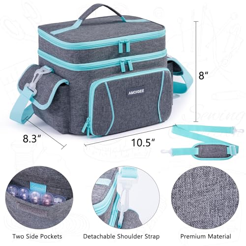 AMOIGEE Double-Layer Sewing Storage Bag – Sturdy Sewing Organizer Tote with Shoulder Strap, Elastic Loops & Adjustable Dividers for Sewing Supplies, Tools & Accessories – Versatile Sewing Box & Basket by AMOIGEE - Image 2