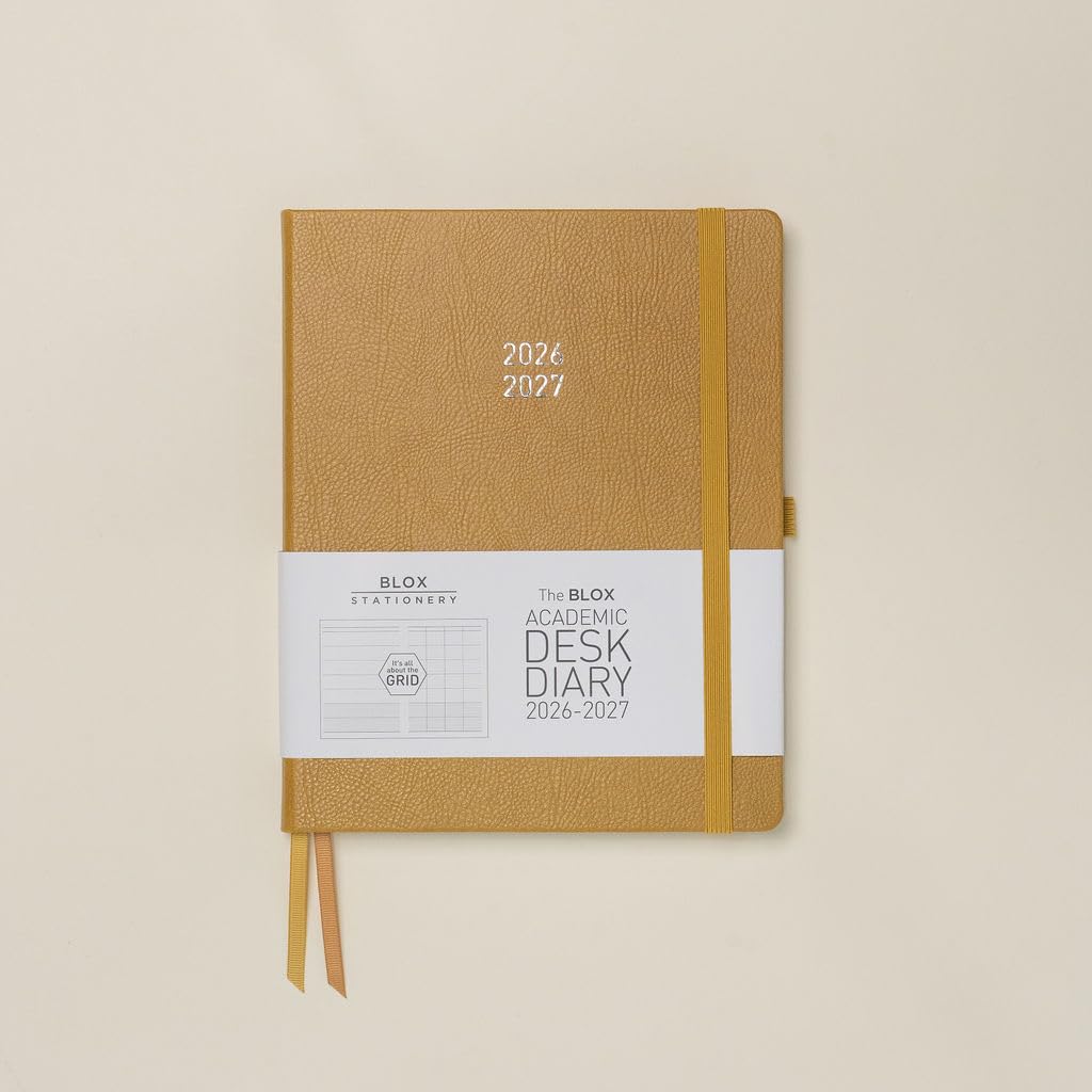 BLOX Academic Desk Diary 2026-27 (Mustard) - large Academic desk 2026-27 diary - Aug 2026 to Aug 2027 - Week-To-View with 4 column GRID layout - organise and plan your busy life