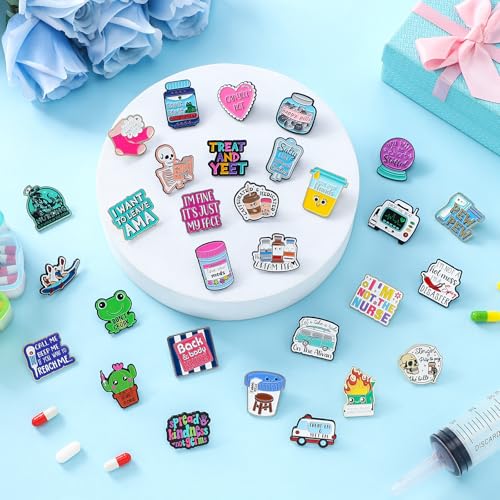 Image of Suncalla 30 Pcs Funny Nurse Enamel Pins for Backpacks Cute Medical Badge Lapel Brooch Charm Bulk for Paramedic Registered Nurse Doctor Healthcare Gift Hospital Accessory Supplies