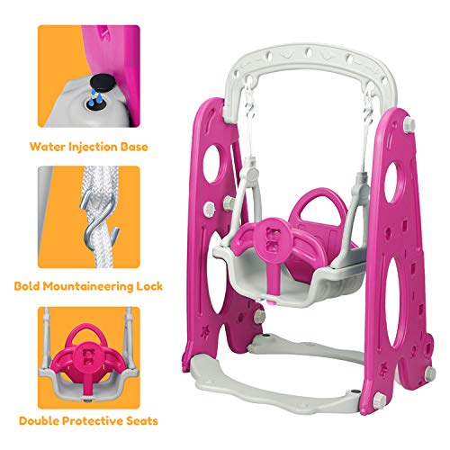 BAHOM 3 in 1 Climber Slides Playset for Boys Girls Indoor and Outdoor Play, Kids Climber with Slide and Swing for Toddlers, Ages 6 Months to 6 Years Old (Rose)