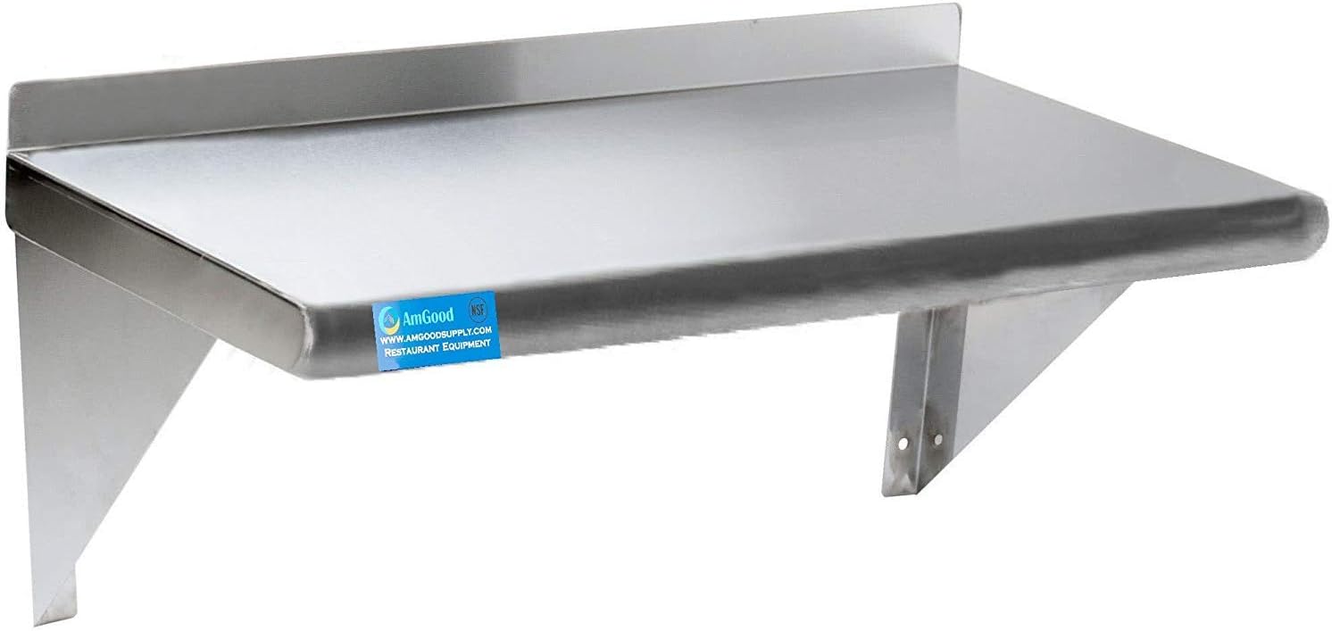 Royal Industries Commercial Wall Shelf with Mounting Brackets , Stainless Steel, 18 Ga.