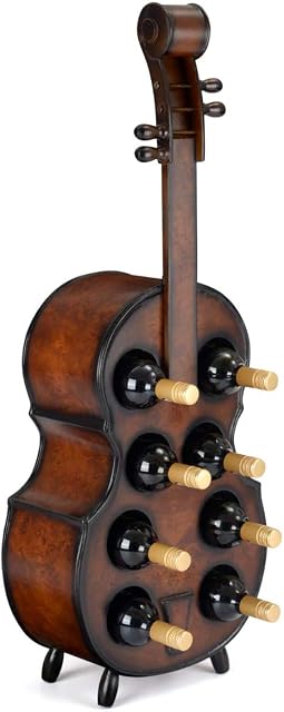 CHRISTOW Wooden Wine Rack, 8 Bottle Holder, Free Standing Violin Cello, Oak Effect Storage, Gift For Wine Lover, H101cm