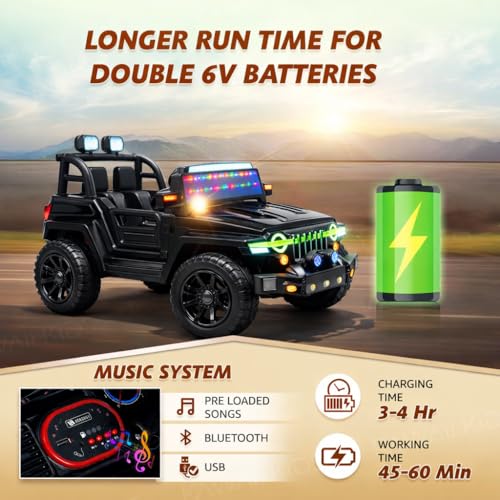 Image of Kawaii Kids 12V 4x4 Battery Operated Ride-On SUV for Kids with Parent Remote Control, Bluetooth, LED Lights, Corrosion-Resistant Paint, Big Size Electric Car for Boys & Girls Age 2-8 Years