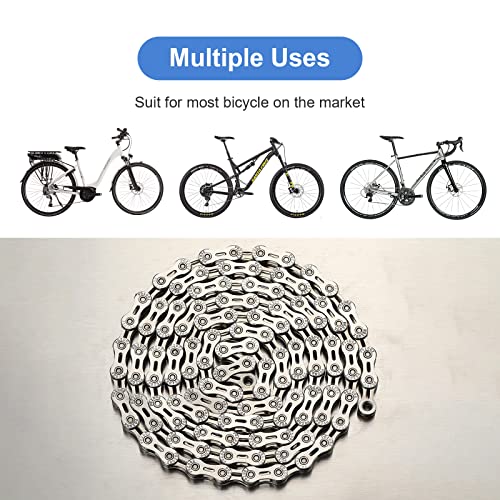 Pozdoz 6/7/8 Speed Bike Chain 116 Links Half Hollow Lightweight Bicycle Chains For Road Bike/Mtb/Bmx With Missing Link - Silver #TOP6