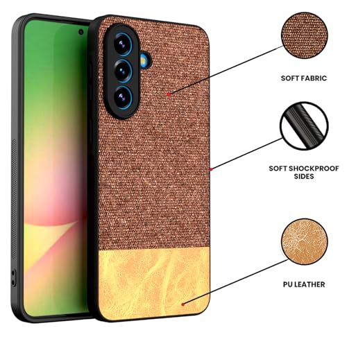 Image of Kapa Soft Fabric & Leather Hybrid Protective Back Cover for Samsung Galaxy A57 5G | Shockproof Slim Hard Anti Slip Back Case (Brown)