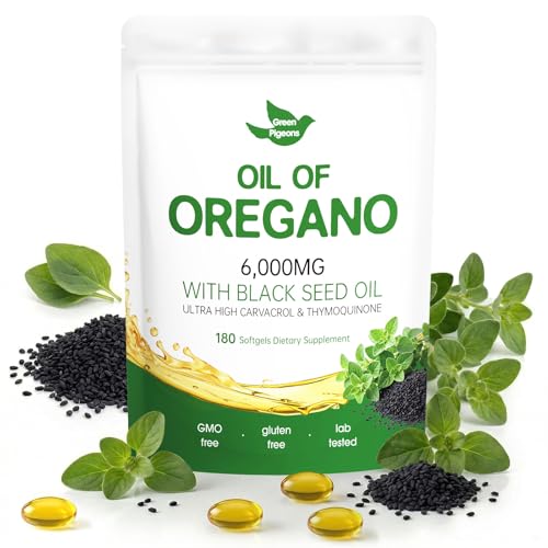 Oil of Oregano with Black Seed Oil 180 Count Oregano Oil Capsules with 4X Strength of Carvacrol and Thymoquinone Non-GMO Natural Herbal Health Supplement.