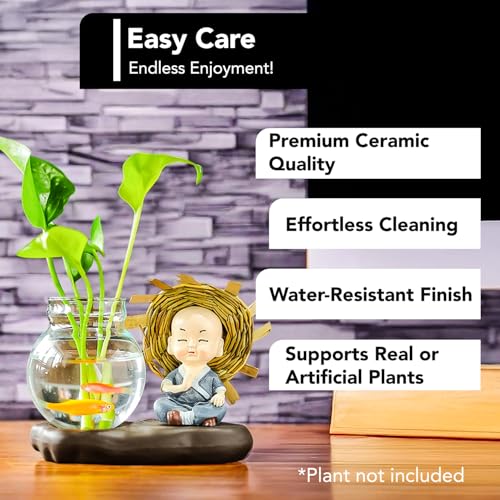 Image of Ekhasa Nostrae Buddha with Money Plant Planter Show Pieces for Home Decor | Cute Showpieces Gift Item for Decoration | Center Table Tv Showcase Shelf Office Interior Statue Figurines