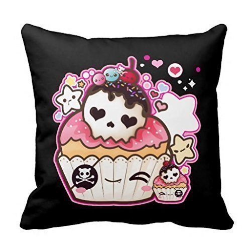 Image of Kawaii Skull Cupcake With Stars And Hearts Pillow Cotton Square Decorative Throw Pillow Case Cushion Cover 18 "X18 "