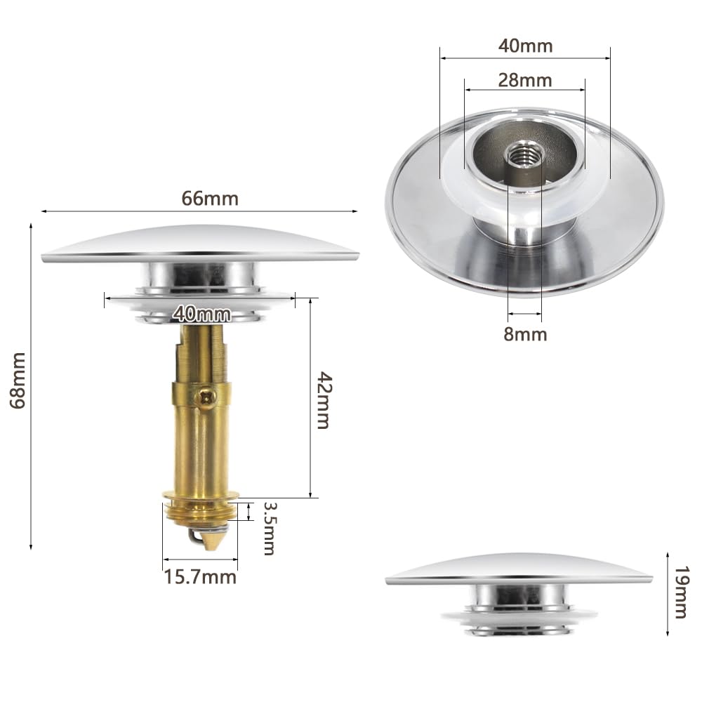 Tappo Scarico Pop-up 3 Protezioni | 2 Pezzi Ottone ABS & Inox | Doppia Guarnizione + Filtro | Per Lavelli 33-40 mm (Nero + Argento