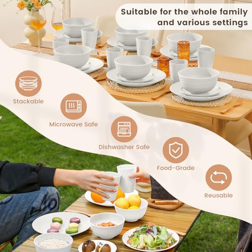 Image of Homienly Premium Wheat Straw Dinnerware Sets - 24 PCS Dinner Plates,Plates,Cereal Bowls,Drinking Cups,Lightweight & Unbreakable Dishes Sets for 6,Dishwasher & Microwave Safe for Home - White