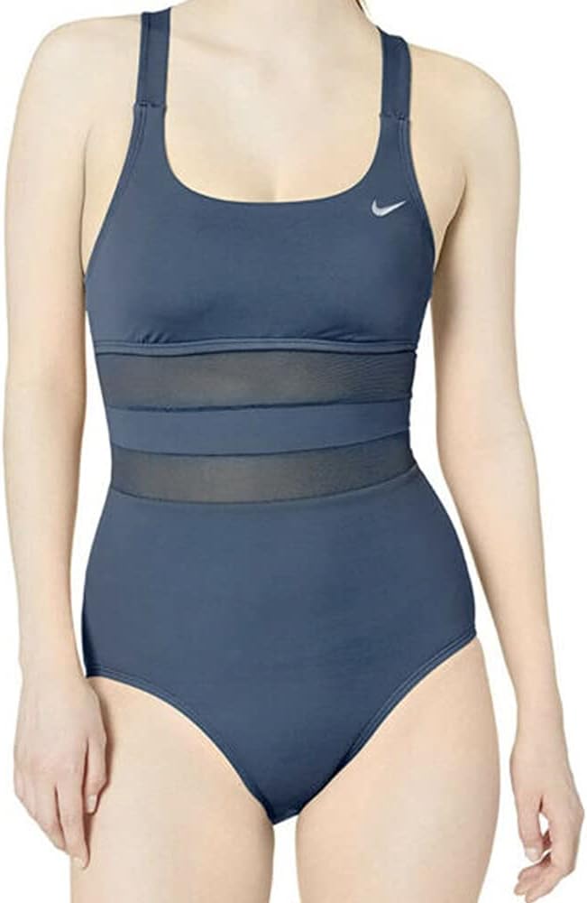 Nike Womens Mesh Solid Edge V-Back One Piece Swimsuit