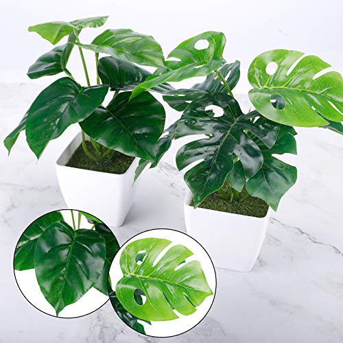 Cewor 2 Packs Fake Monstera Plants For Jangle Party Decoration Green Small Artificial Potted Plant For Shelf Home Bathroom Luau Hawaiian Safari Party Office Desk Windowsill Decor #TOP2