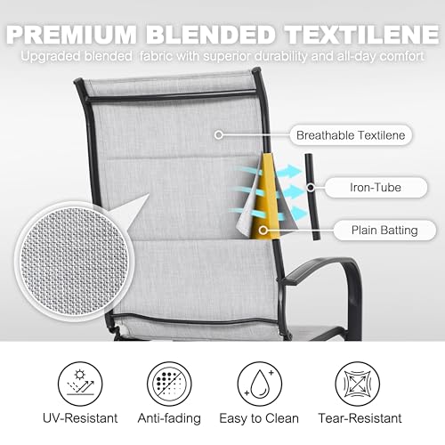 Image of NUU GARDEN Set of 2 Padded Patio Dining Chairs, C-Spring Motion, Gray
