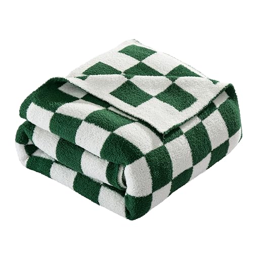 Image of Elegant Comfort Checkered Throw Blanket, Hunter Green Super Soft Cozy Fluffy Warm Throw Blankets for Couch, Sofa, Chair, Bed, Camping, Picnic, Travel Lightweight Bed Blanket (50 inch x 70 inch)