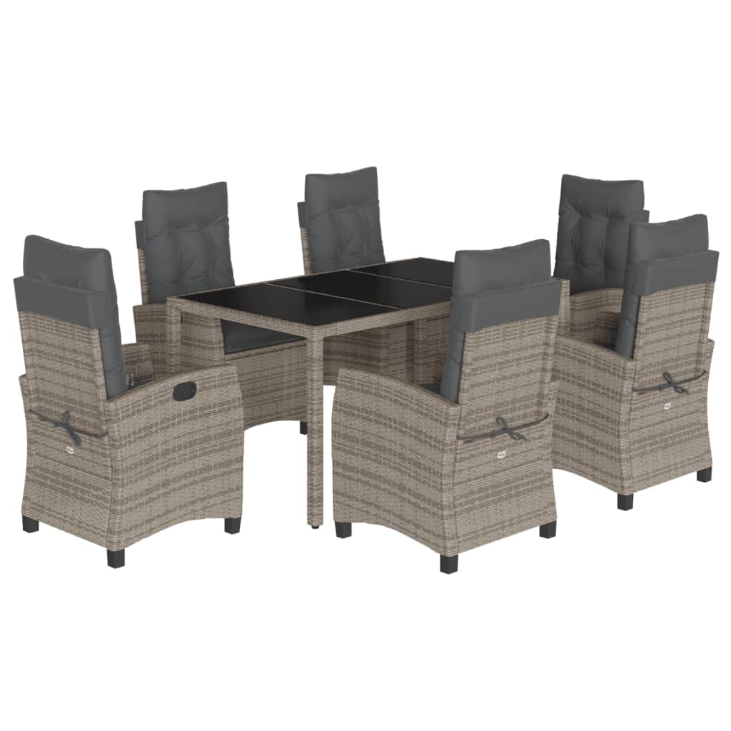 KCCKOM Garden Furniture Set 7 Piece Patio Dining Set with Cushions Gray Poly Rattan