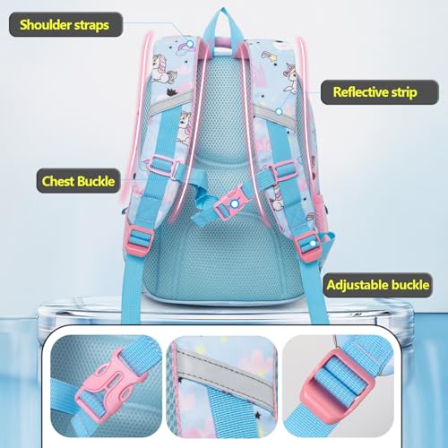 Image of Cots and Cuddles Cute Kawaii Bunny Soft Toy Large Capacity Backpack Bag for Primary School Girl Kids (Pink Blue Unicorn)