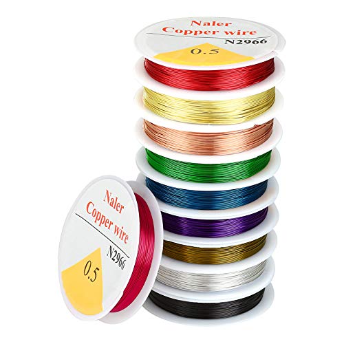 Naler 0,5 mm Kupferdraht Set Bunt in 10 Farben Basteldraht Schmuckdraht Schmuck Faden für Basteln