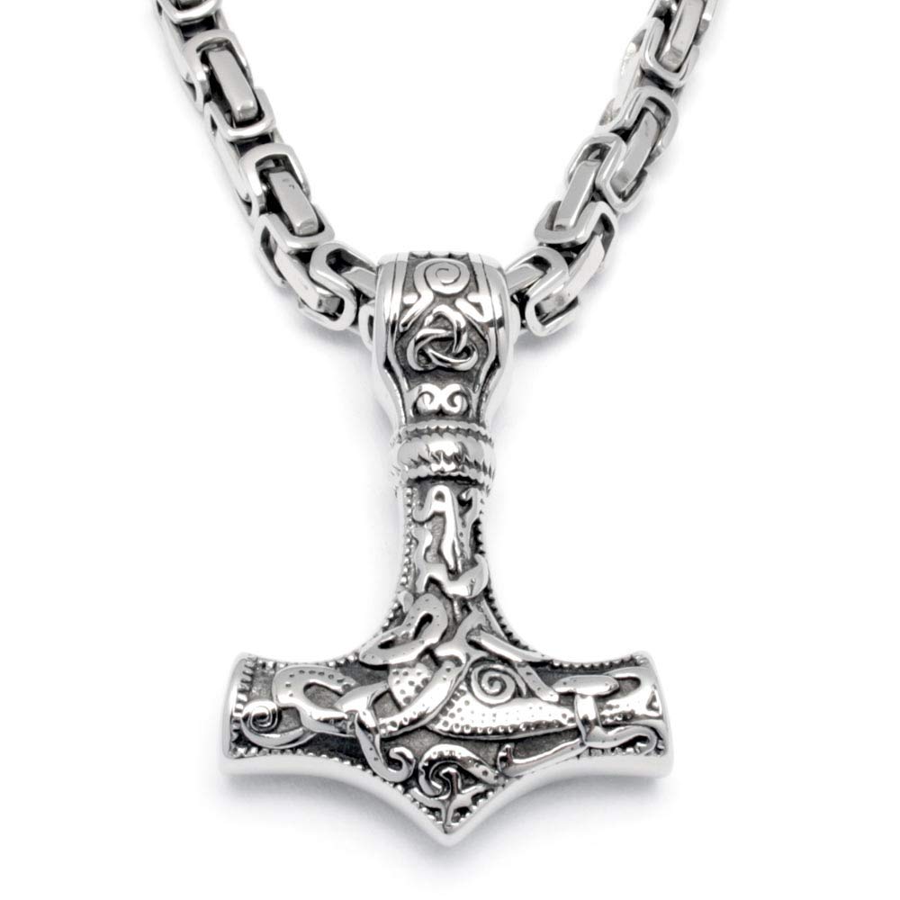 Thors Hammer Mjölnir aus Edelstahl mit Halskette Königskette Herren Wikingerschmuck Vikings Männer Kette Schmuck Geschenk