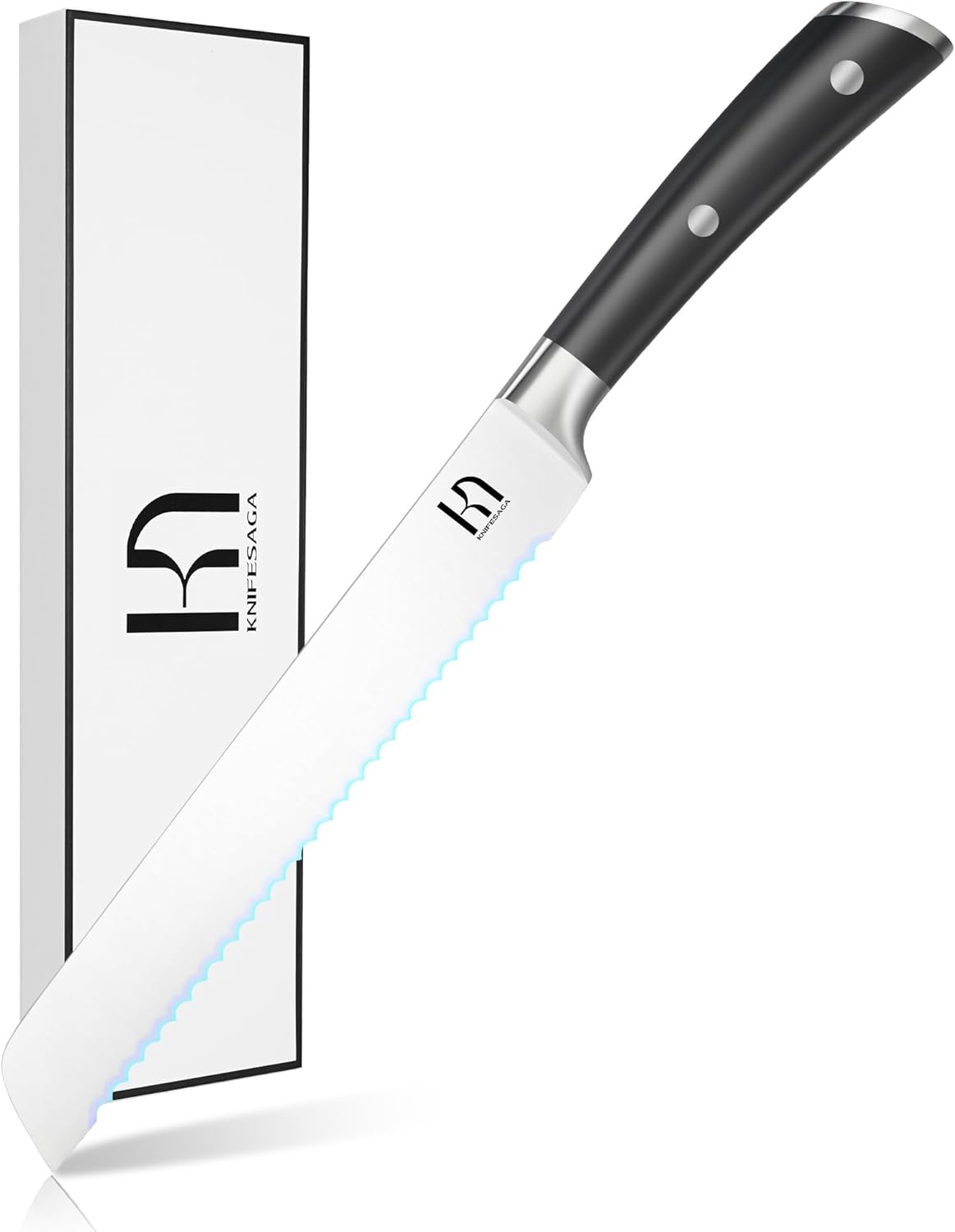 KnifeSaga Bread Knife for Homemade Bread 8 Inch, Japanese Serrated Sourdough Bread Slicing Knives, Bread Cutting Knife with Ergonomic Full-tang Handle