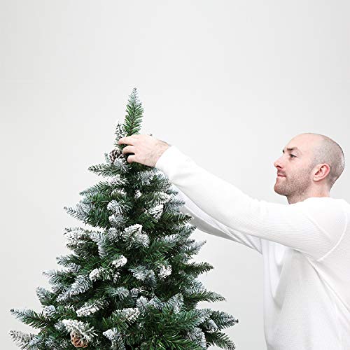 Artificial Christmas Tree 5/6/7/7.5 Foot Flocked Snow Trees With Pine Cone Decoration Unlit #TOP3