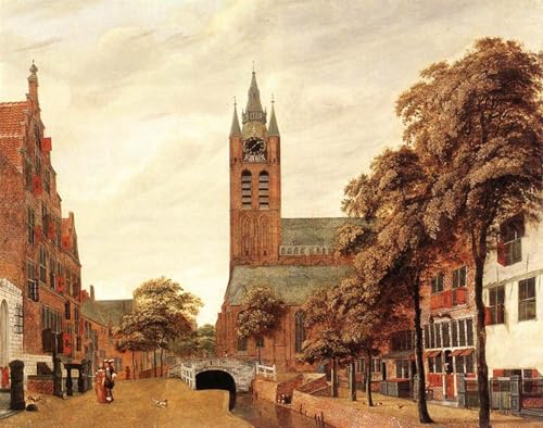 Tableau Toile Vue de Delft Jan Van Der Heyden Décoration Murale 60x90cm