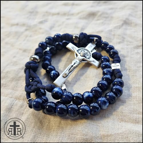 Rugged Rosaries® BLUE Marian Meditation ROSARY with St. Benedict Crucifix2