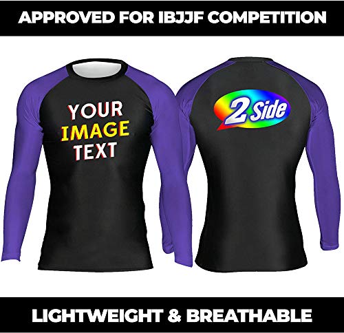 Customized Men's No-Gi Uniform Compression Sports Shirt Skin Running Tee, Long Sleeve Purple Small2