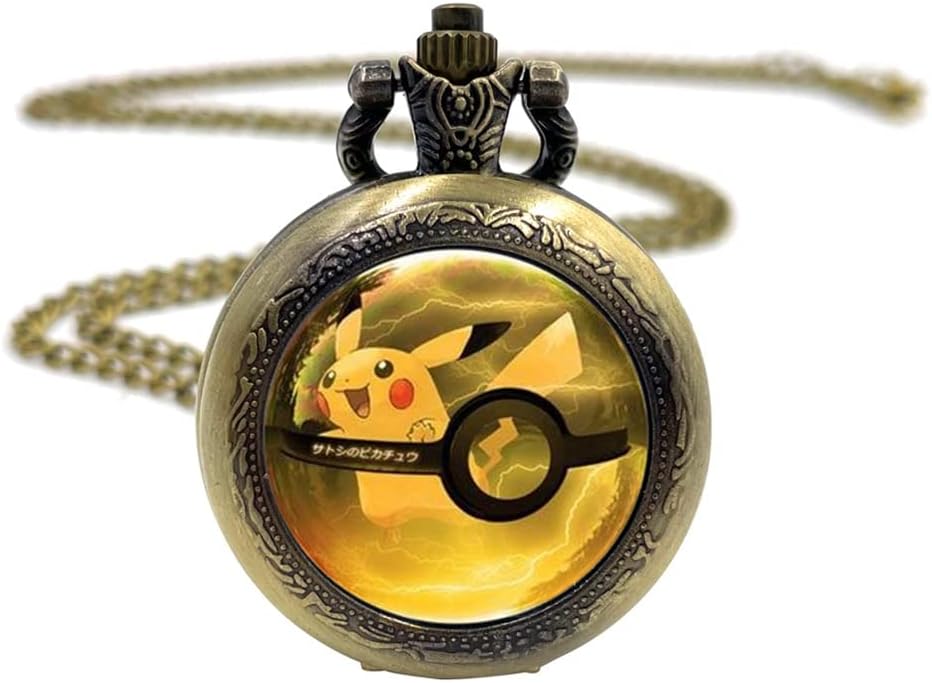 JoyplancraftAnime Monsters Glass Dome Pocket Watch Eevee Evolutios Cartton Watch Necklace