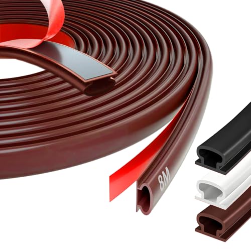 Gucass 8M Paraspifferi Finestre, Gomma Adesiva Guarnizione Porta Blindata, D-Tipo Guarnizione Finestra & Guarnizioni Finestre Legno, Impermeabile e Insonorizzata, Adatta per Appartamenti,Case(Marrone)