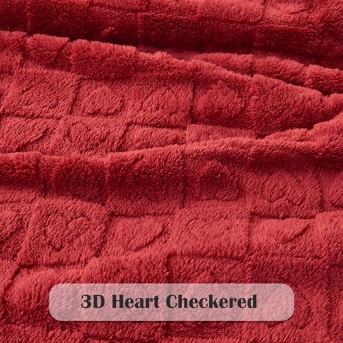 NEWCOSPLAY Super Soft Throw Blanket Red Premium Silky Flannel Fleece 3D Heart Checkered Lightweight Bed Blanket All Season Use (Red Heart, Throw(50"x70"))