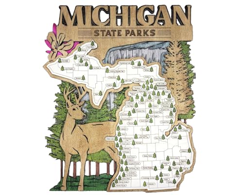 Michigan State Park Map: Hand-Painted Wall Art | Explore the Great Lakes State | Lakeside Wall Art Adventure Travel Tracker