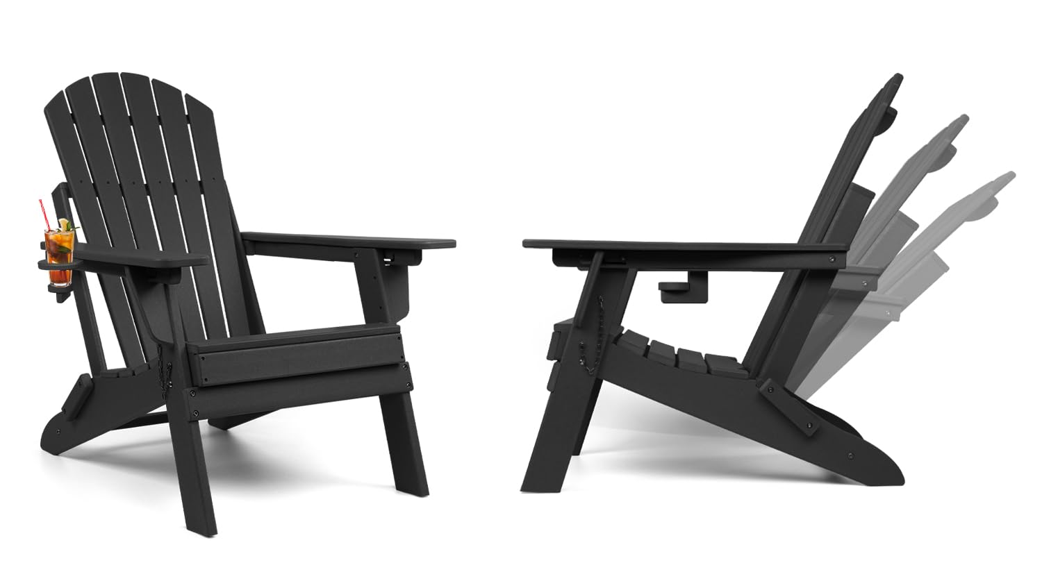 Oversized Folding Adirondack Chair Set of 2 with Adjustable Backrest 400LBS
