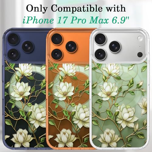 Coque iPhone 17 Pro Max transparente motif floral compatible MagSafe avec dos rigide - 7