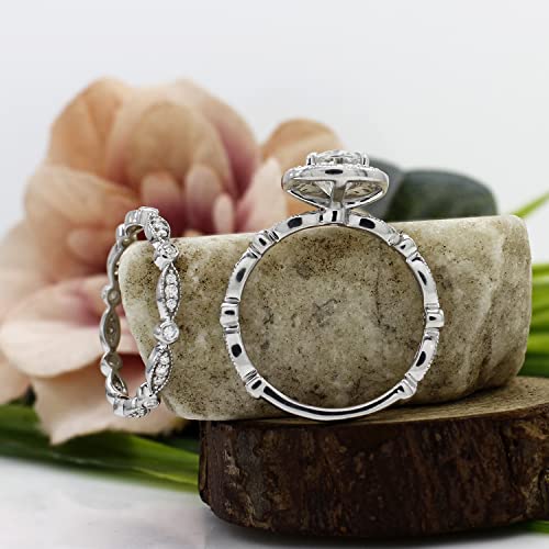 SAVEARTH DIAMONDS 2 Carat Center 6X8MM Oval & Round Cut Lab Created Moissanite Diamond Halo Vintage Style Bridal Ring Set For Women In 14K Gold Over Sterling Silver (VVS1 Clarity)4