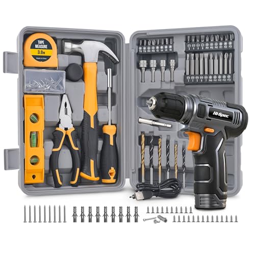 Image of Hi-Spec 8V Cordless Drill Set & Home Tool Kit – USB Rechargeable Electric Power Drill Driver, Compact Tool Set with Essential Accessories, Gray, Perfect for DIY Repair, Maintenance, and Projects