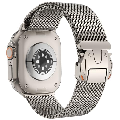CHANCHY Milanaise Armband für Apple Watch 49mm 46mm 45mm 44mm 42mm(Series 3),Edelstahl Neues Design-Verschluss Milanaise Armband für Apple watch ultra 3/2/1,Series 11/10/9/8/7/6/5/4/3/2/1/SE, Titan