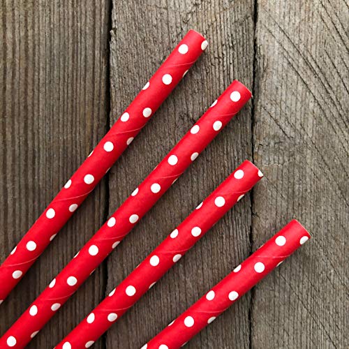 Pitillos de papel rojos y blancos con lunares, 7.75 pulgadas, pack 50 miniatura 2