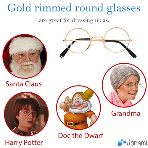 Jonami Brille Weihnachtsmann Kostümbrille Nikolausbrille Weihnachtsmannbrille Nickelbrille Runde Retro Brille Nikolaus für Nikolauskostüm, mit Runden Gläsern