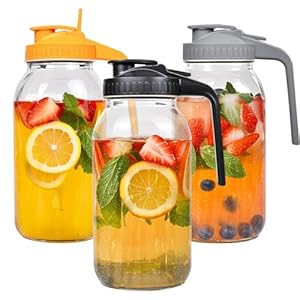 3 Pack 64oz Glass Mason Jar Pitcher with Airtight Lid and Handle – Wide Mouth, Leak-Proof, Ideal for Sun Tea, Cold Brew, Lemonade, Iced Coffee, Milk, and Water