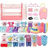 Miunana 24 Pcs Doll Clothes and Accessories 3 Princess Dresses 3 Sets Top and Pants 2 Swimsuits 4 Shoes Dollhouse Mini Bunk Bed Travel Suitcase with 2 Pillows, 5 Hangers for 5.3 Inch Dolls