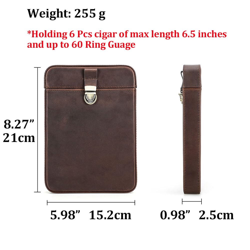 Contacts Crazy Horse Custodia per sigari in pelle da viaggio a 6 slot scatola per sigari fatti a mano Humidor Manicotto portatile per sigari