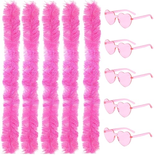 10Pcs Pink Feather Boa Feather Boa Artificial Fluffy Pink Feathers Multi Piece Set Decoration Suitable for Girls Halloween Carnival Parties Role-Playing Wedding Dance Festival Celebrations