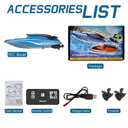 USHINING RC Boat for Kids Pool Lake Mini Remote Control Boat for Kids Age 3+ Beginner 2.4Ghz Rechargeable Controlled Boats Watercraft Outdoor Lake Water Play Toy for Boy Girl 4 Channel Blue