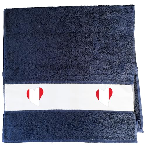 Huuraa Handtuch Peru Flagge Herz 50x100cm French Navy Baumwolle Handtuch Geschenkidee