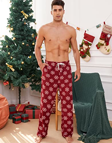 Image of U2SKIIN Mens Fleece Pajama Pants, Warm Plaid Lounge Pj Bottoms
