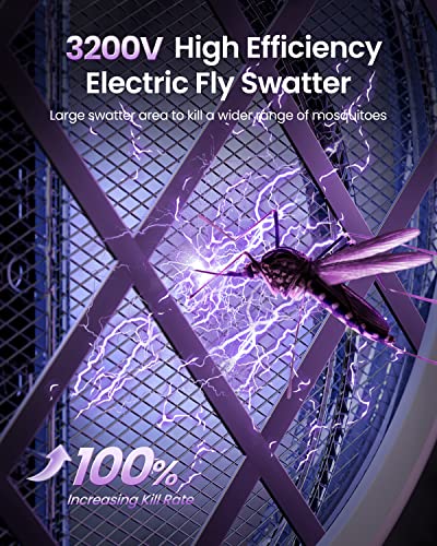 Gaiatop Electric Fly Swatter, 3200V Rechargeable 2 In 1 Fly Swatter, 1200Mah Bug Zapper Racket With Uv Light Fly Zapper Dual Mode For Indoor And Outdoor Home Office Backyard Patio Camping #TOP2