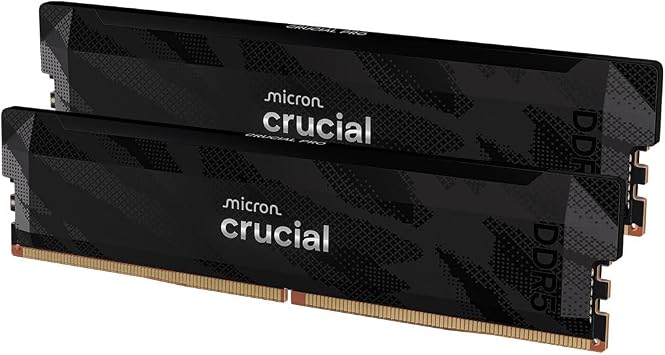 Crucial Pro DDR5 RAM 32GB Kit 2x16GB 6400MHz CL32, Overclocking Deskop Computer Gaming Memory, Intel XMP 3.0 / AMD EXPO, Black - CP2K16G64C32U5B