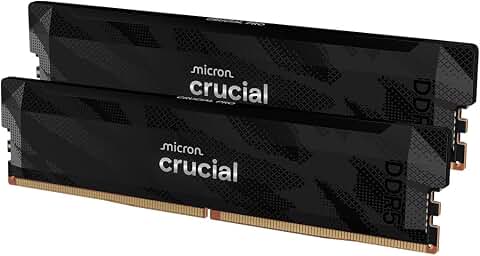 Crucial Pro RAM DDR5 32Go Kit (2x16Go) 6400MHz CL32, Overclocking Gaming, Mémoire pour Ordinateur de Bureau, Intel XMP 3.0 / AMD Expo, Noir - CP2K16G64C32U5B