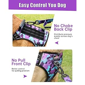 Hotsky Tactical Dog Harness for Large Dogs No Pull Adjustable Military Service Dog Vest Reflective Pet Harness with Control Handle Molle Loop Panels for Training Walking Running(Purple Camo, L)